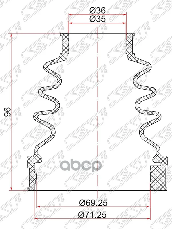 Пыльник Шрус Внутренний Lh Peugeot 206 98-06/308 07-13/407 04-2010/Citroen C3 02-09(2 Хомута.Резина) Sat арт. C-1811T