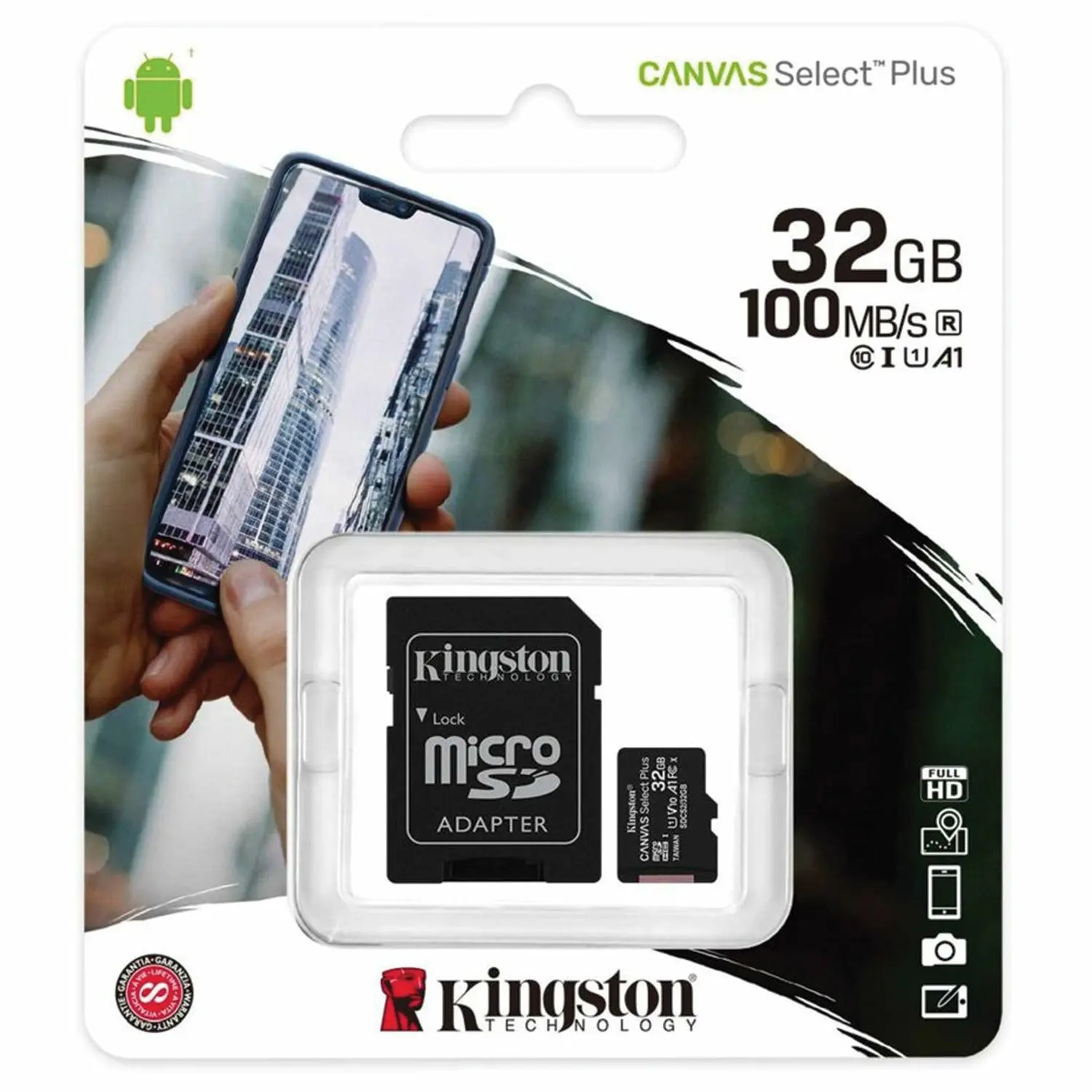 Карта памяти microSDHC 32 GB KINGSTON Canvas Select Plus, UHS-I U1, 100 Мбс (class 10), адаптер, SDCS232GB (art.: 3920bc8811d2b) - 3920bc8811d2b