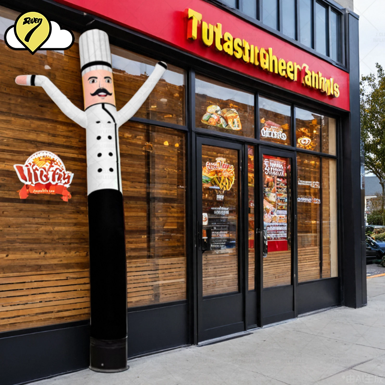 Фото 10-футовые надувные игрушки Sky Dancing Tube Man Chef Outdoor Air Waving Man For Restaurant Celebration Decor Toys с воздуходувкой и светодиодом №3