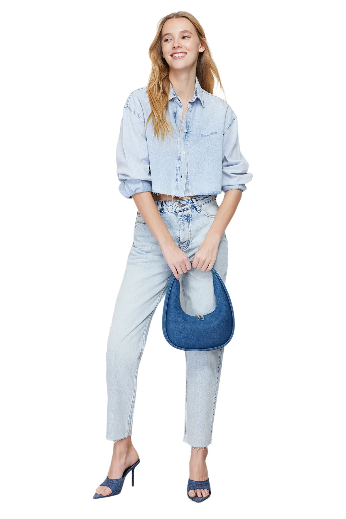 Модные женские однотонные джинсы Mom Denim с завышенной талией