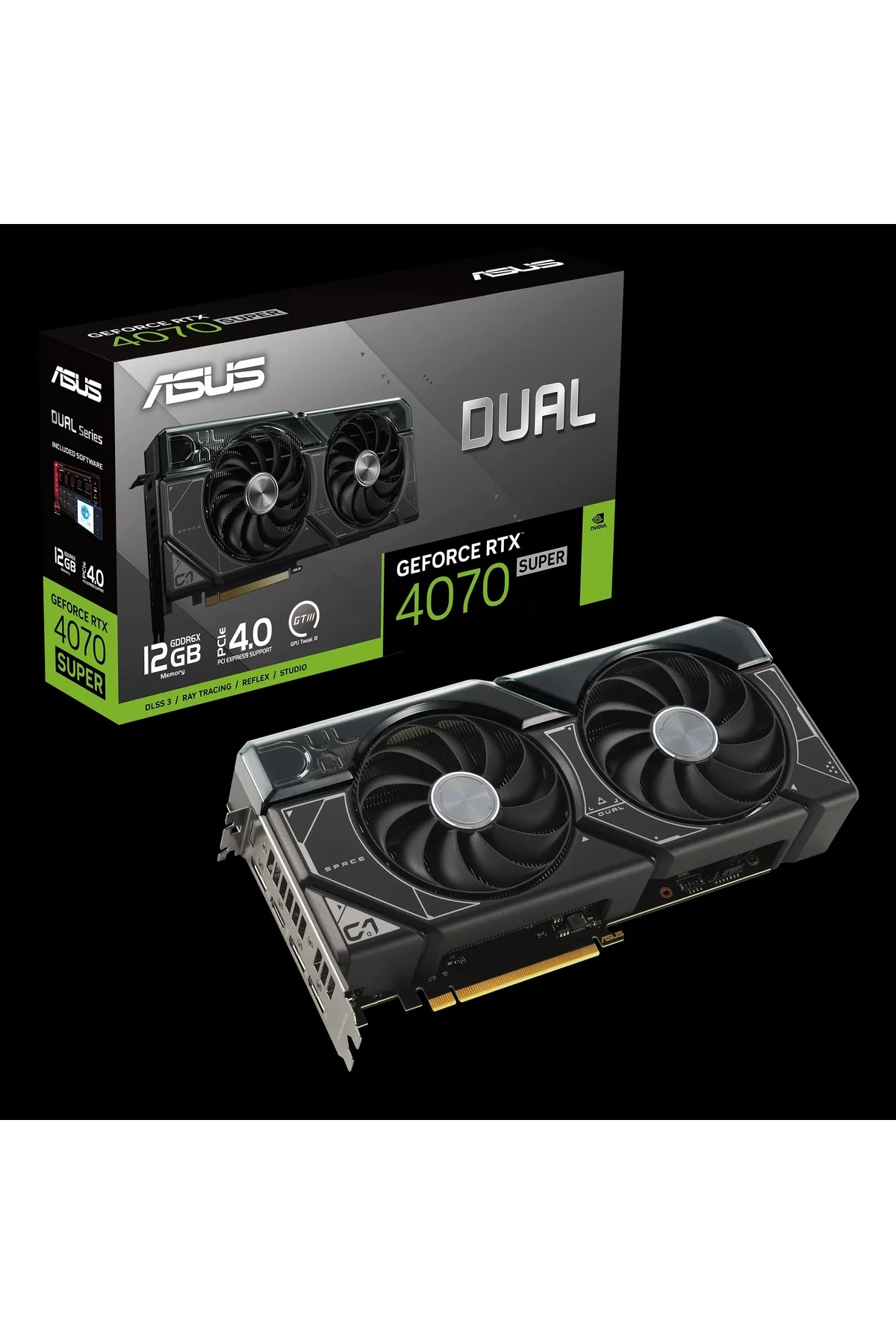 ASUS -  Видеокарта GeForce RTX 4070 SUPER DUAL 12 ГБ GDDR6X 192-разрядная DLSS 3 (DUAL-RTX4070S-12G)