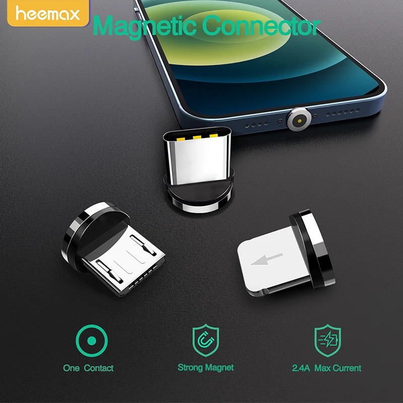 HEEMAX 5 шт. вращающиеся на 360 градусов магнитные наконечники для штатива запасные части конвертер Зарядка Micro Type c кабель адаптер ios