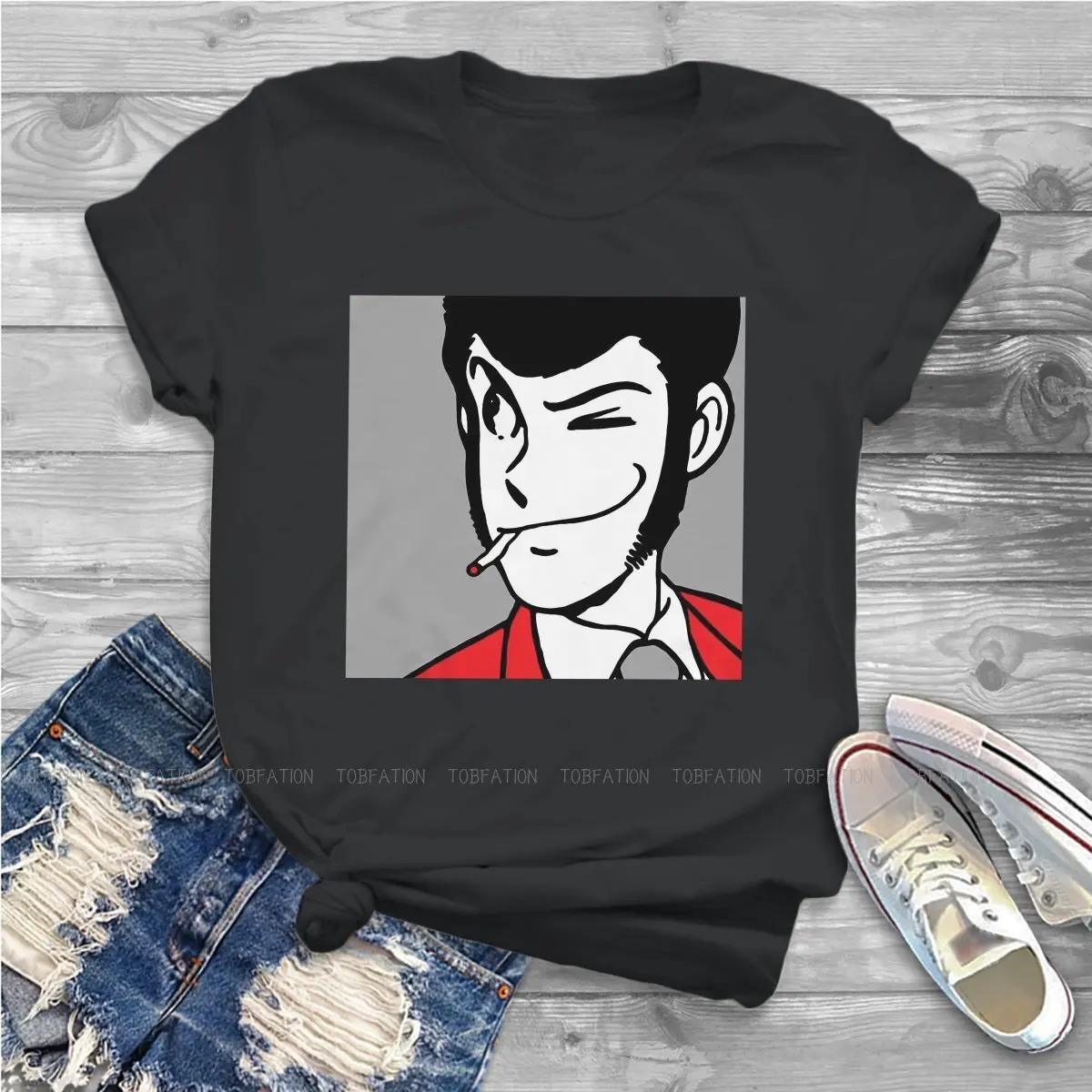 Фото Серая женская футболка Lupin, третий Daisuke Jigen, джентльмен, вор, аниме, базовые топы для девочек, Хлопковая женская футболка 4XL, забавная хипстерс... №5