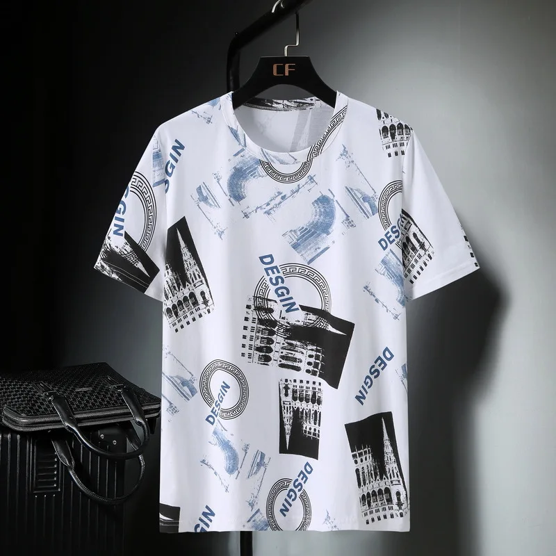 Фото Летняя футболка с рисунком, белая футболка большого размера d 10XL, 9XL, Мужская свободная футболка из вискозы и хлопка с коротким рукавом, модел... №5