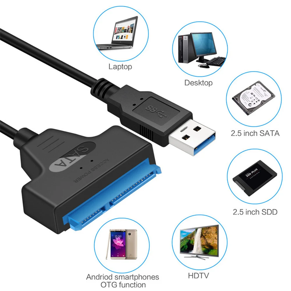 Фото Кабель USB 3.0 SATA 3 Адаптер Sata-USB на 6 Гбит/с Поддержка 2,5-дюймового внешнего жесткого диска SSD HDD 22-контактный кабель Sata III №3