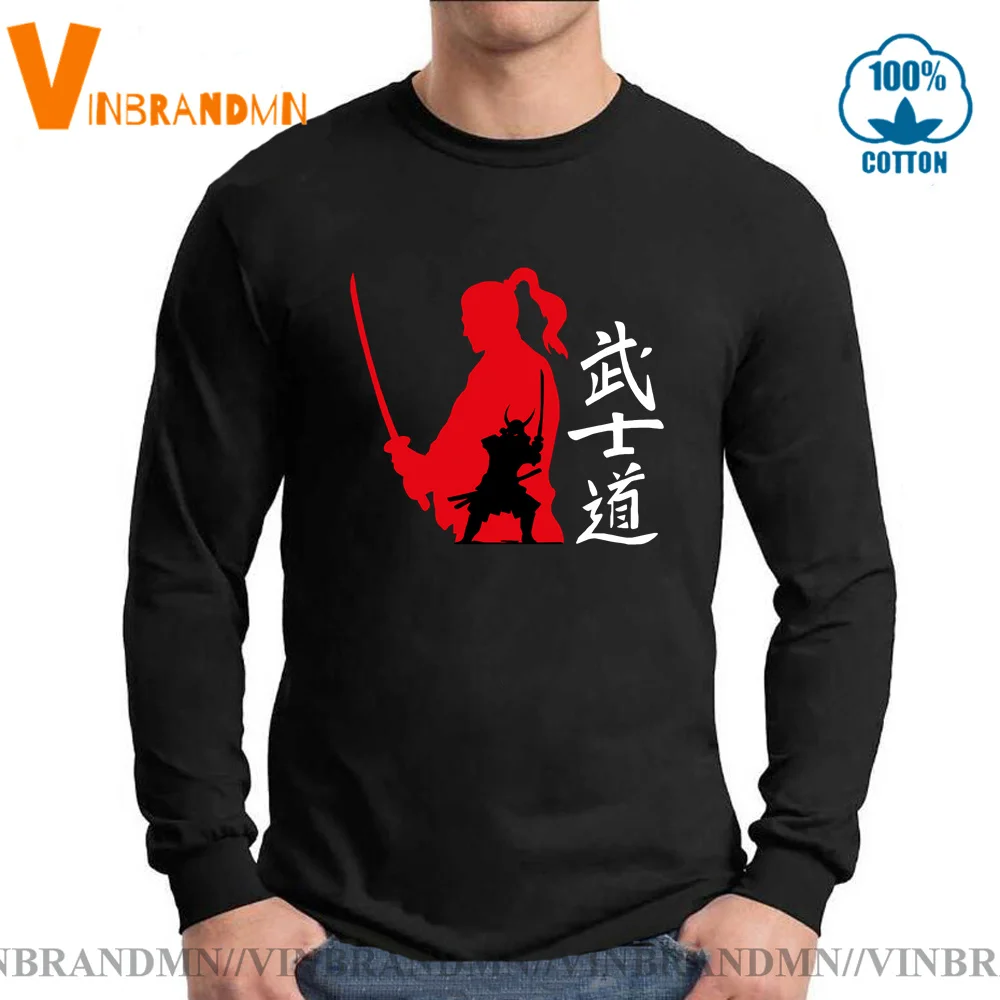 Футболка мужская с длинным рукавом, самурайский верриор, японский Kanji Samurai Spirit Bushido, ниндзютсу каратэ путь воина