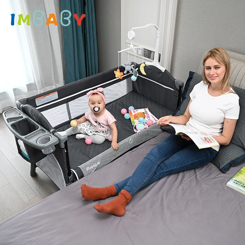 IMBABY Детская кроватка, многофункциональная детская кроватка с подгузниками, кровать для новорожденных, двухэтажная детская колыбель для сна, портативная кроватка