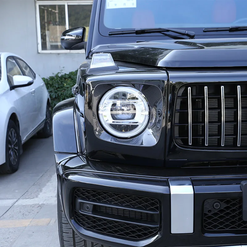 Фото Для Mercedes-Benz G-Class W463 2019-2020 Стайлинг автомобиля Рамка передней фары Настоящее углеродное волокно 2 шт. автомобильные внешние аксессуары №3