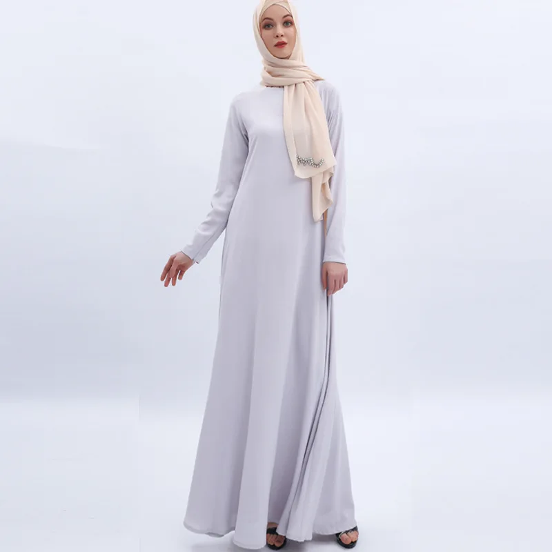 Фото Мусульманская Мода Abaya Дубай Турция женское платье одежда бежевый базовый простой халат с длинным рукавом Рамадан кимоно Abaya Джуба кафтан №1