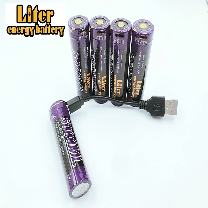 2 шт., аккумулятор Liter USB 18650, 3500 мач, 3,7 в, литий-ионная аккумуляторная батарея USB, 5000ML, литий-ионная батарея + USB кабель