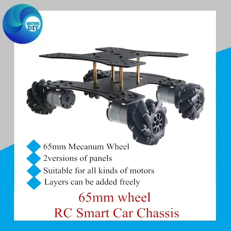 Двухслойное автомобильное шасси 65 мм, колесо Mecanum Smart 4WD, автомобиль с 2 шт. панелями, подходит для двигателей 33 мм/25 мм/37 мм mc801