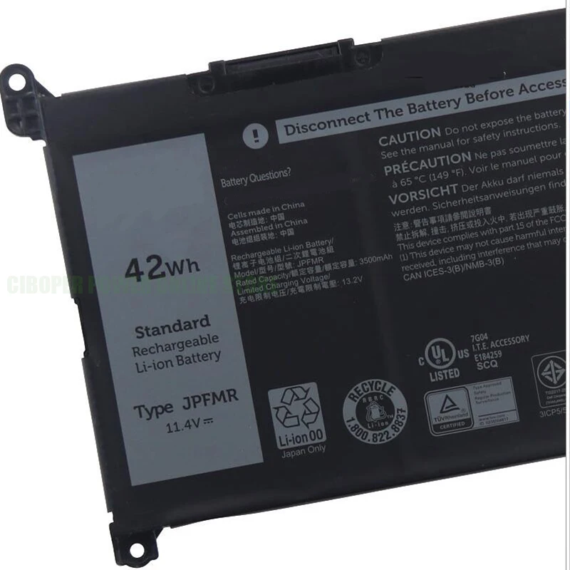 Аккумулятор для ноутбука CP JPFMR 7MTOR 7MT0R 42 Втч/33 Втч для ноутбука Chromebook 3100 3400 Inspiron 14 5000 5488 5493 5593 15-5593 серии