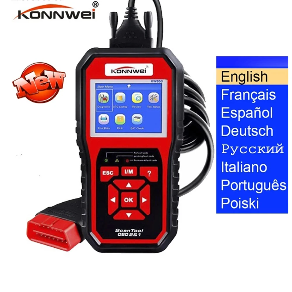 Полный диагностический инструмент OBD 2025 KW850 Сканер OBD2 OBDII Anto Scan Code Reader Инструменты для проверки освещения двигателя для всех автомобилей после 1996 года