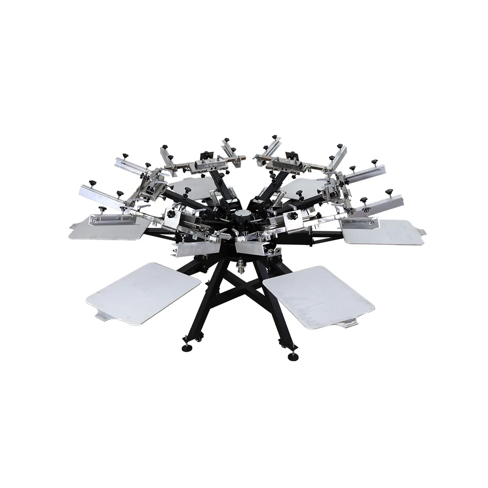 Design High Precision Heavy Duty Rotary Manual 6 Color 6 Station Screen Printing Machine with Micro Registration