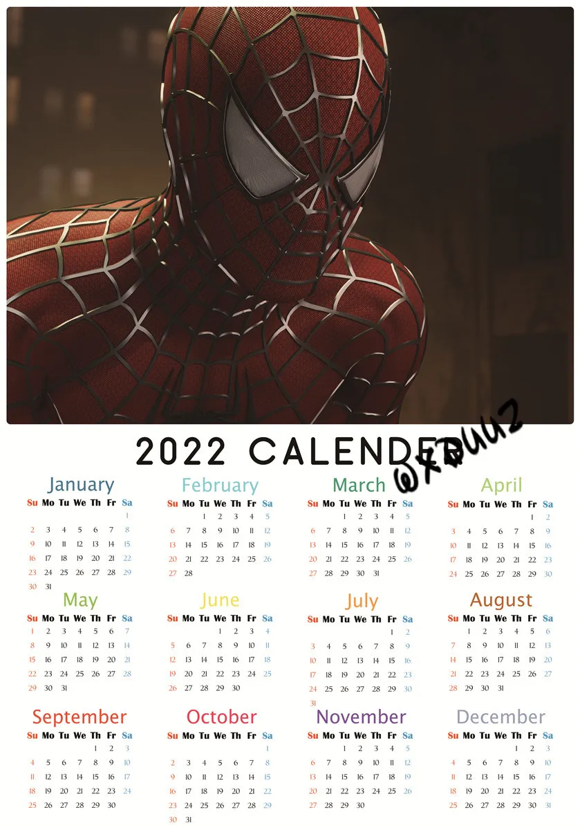 Фото Marvel супергерой 2022 календарь плакат Человек-паук Железный человек Современное украшение фильма Настенная Наклейка Холст плакат художестве... №2
