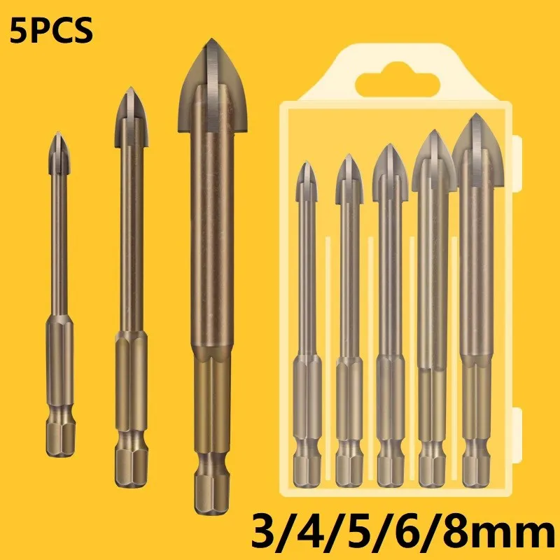 Фото 5Pcs Efficient Universal Drilling Tool Drill Bit Cross Hex Tile Bits Glass Ceramic Concrete Hole Opening Power Tools №3