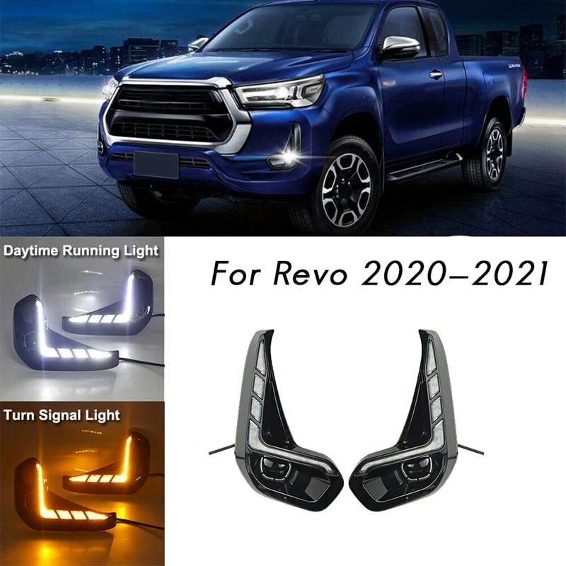 Для Toyota Hilux Revo 2020 2021 светодиодный ные дневные ходовые огни DRL с указателем поворота бампер противотуманные фары дальнего света