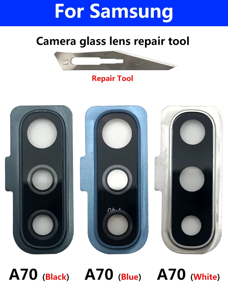 Фото Новинка для Samsung A50 A505F A70 A705F, стеклянная линза задней камеры с круглой рамкой №2