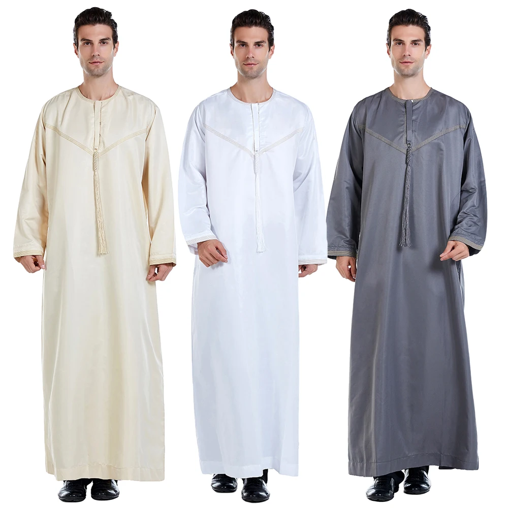 Мужская Арабская Тауб Thoub, мусульманская одежда Jubba Robe с длинным рукавом, Саудовская Аравия, кафтан, платье Абайи размера плюс, халат для сред...