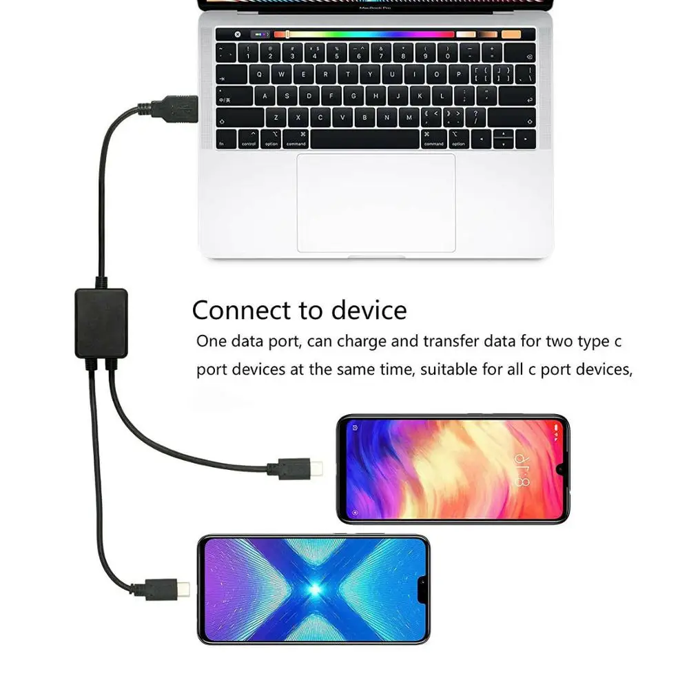 Фото Многофункциональный штекер USB 2 в 1 USB Type 3,1 C на гнездо 2 x USB-C, адаптер для зарядки и передачи данных Y разветвитель, соединительный кабель №4