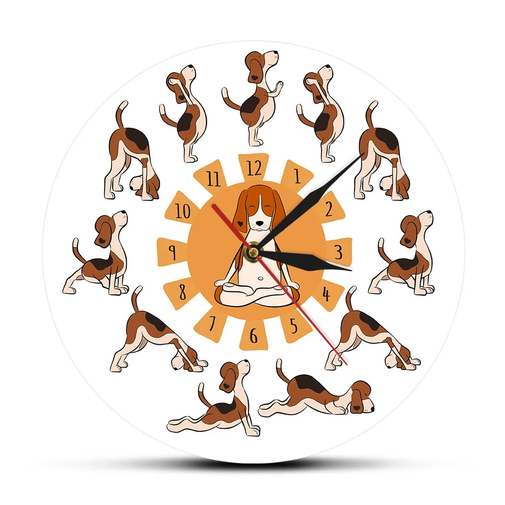 Мультяшные Забавные часы для занятий йогой Surya Namaskara Doggy Style, настенные часы для йоги с изображением собаки из мультфильма, настенные часы для...