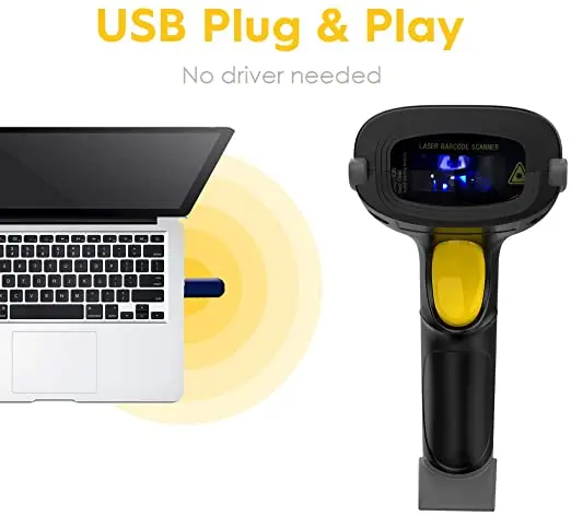 Фото Беспроводной сканер штрих-кодов, дальность передачи 328 футов, USB, беспроводной 1D лазерный автоматический считыватель штрих-кодов, ручной ска... №2