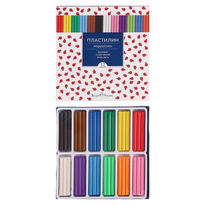 Фото Пластилин мягкий, восковой, 12 цветов 250 г, Happycolor, микс из 4 видов №2
