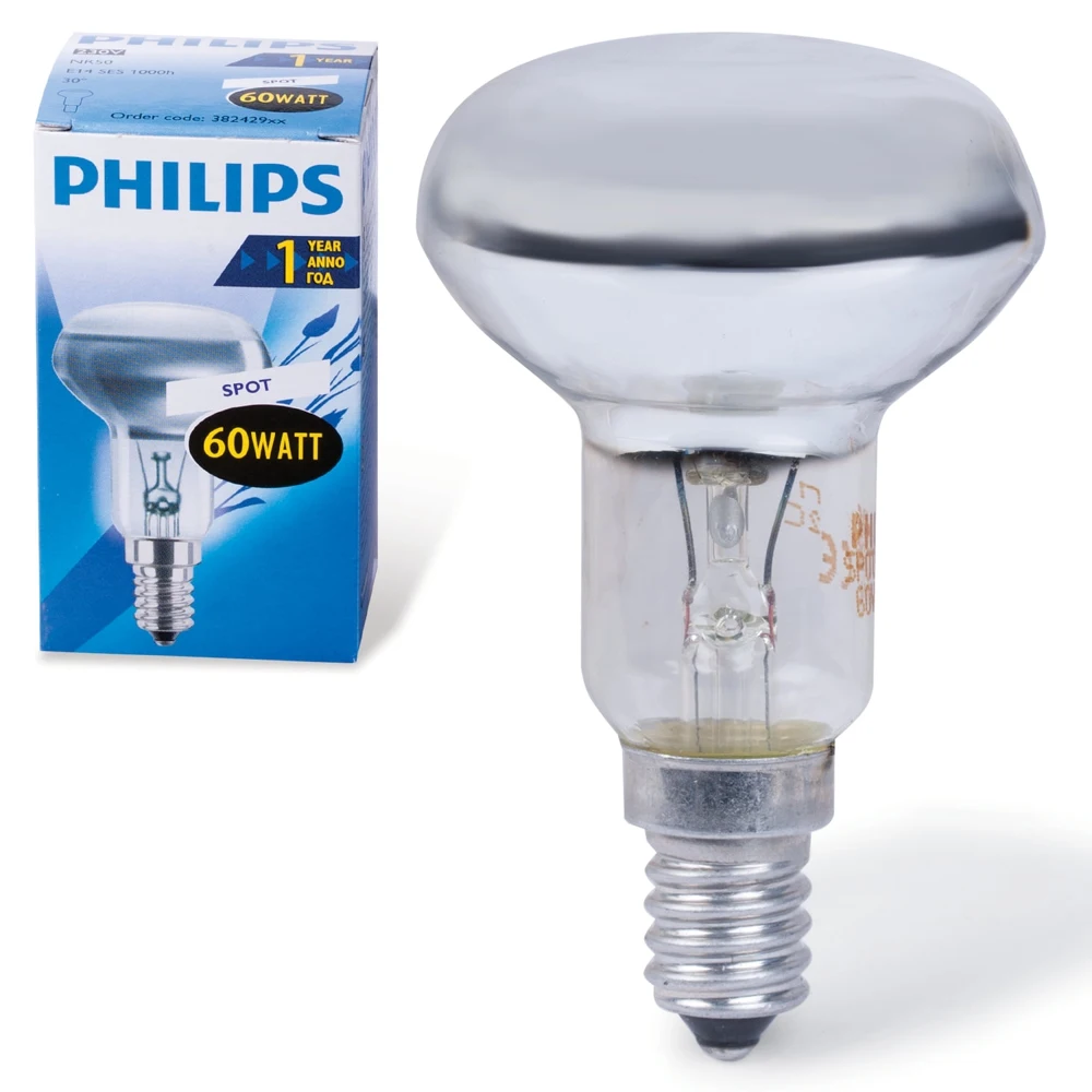Лампа накаливания PHILIPS Spot R50 E14 30D зеркальная колба d = 50 мм цоколь