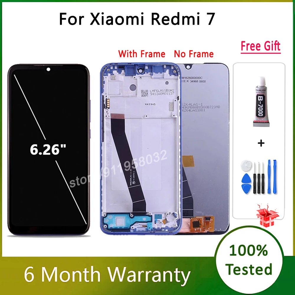 Дисплей Pantalla для Xiaomi Redmi 7, ЖК-дисплей с сенсорным экраном и дигитайзером в сборе для Redmi 7, передние Сменные экраны 6,26 дюйма