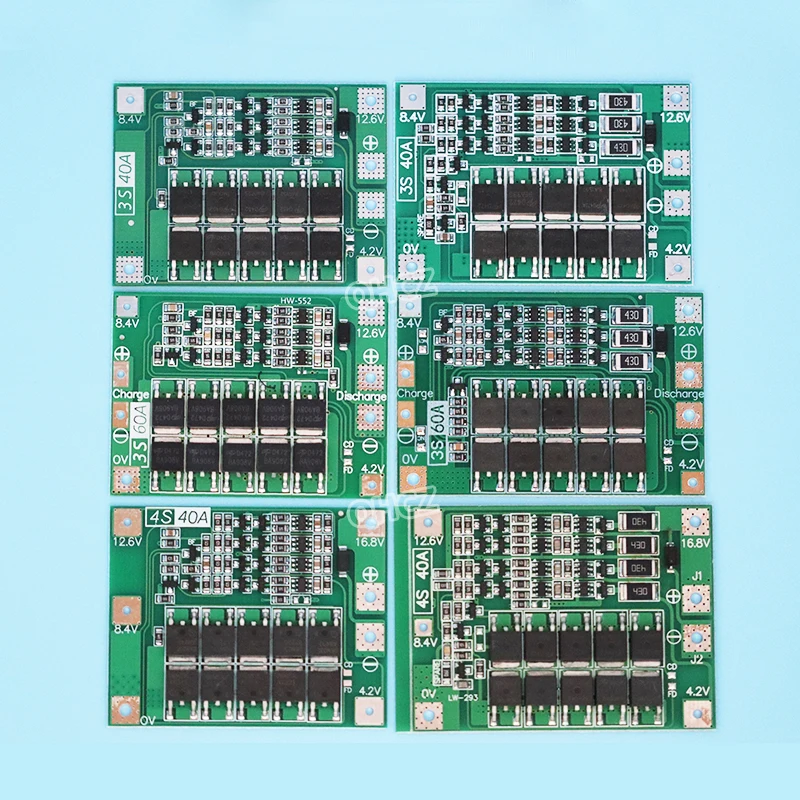 Защитная плата 3S/4S 40A/60A 18650 BMS, для зарядки литий-ионных батарей, для двигателя перфоратора, 11,1 В/12,6 В/14,8 В/16,8 В с увеличителем/балансиром