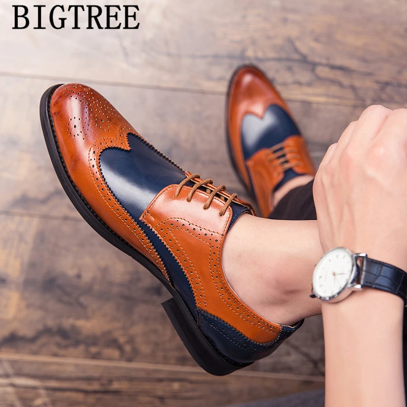 Фото Мужские вечерние туфли-оксфорды Brogues, коричневые дизайнерские свадебные туфли, обувь для вечеринок, №2