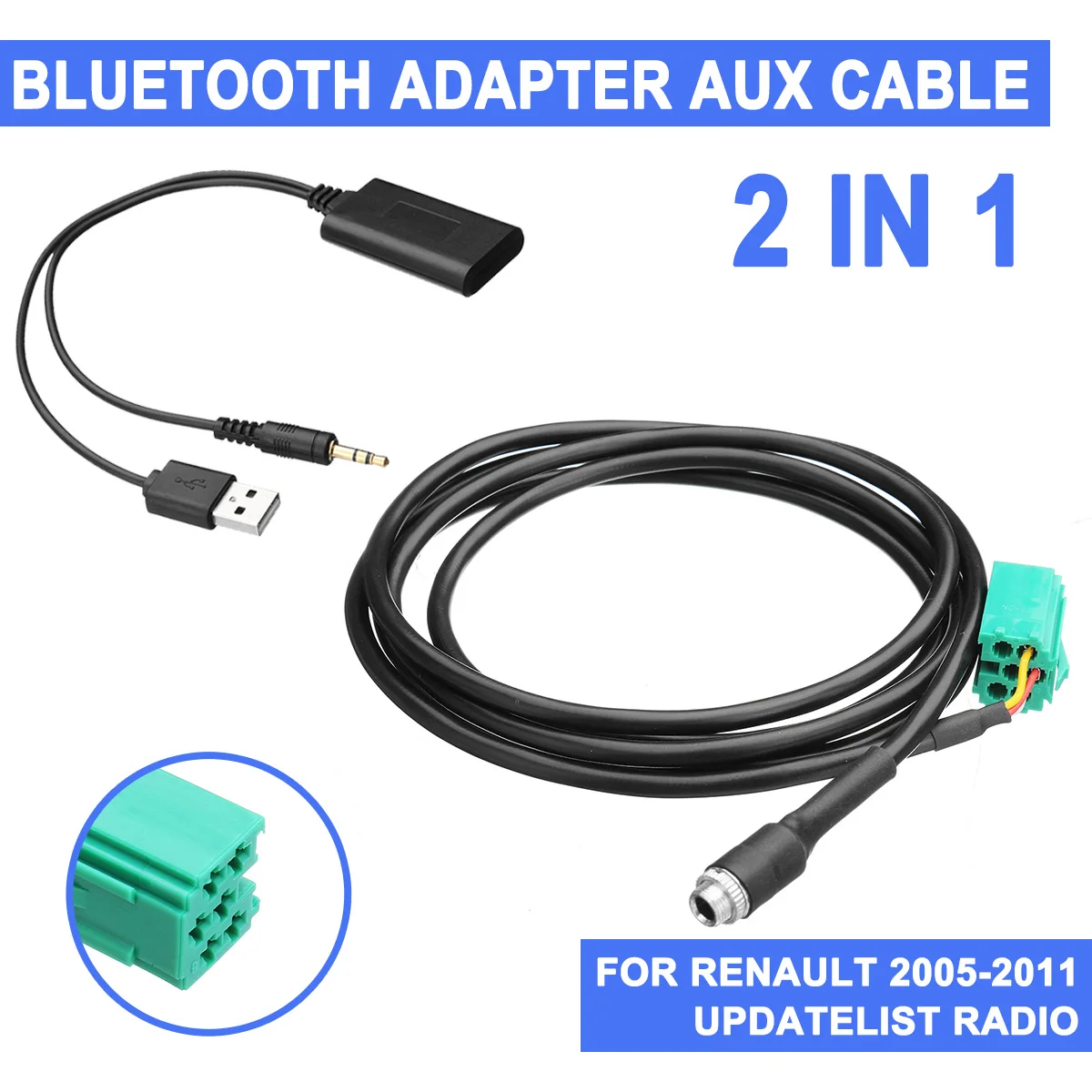 Беспроводной bluetooth-приемник 2 в 1 для Renault 2005-2011, автомобильная стереосистема, USB/AUX аудио AUX кабель, музыкальный адаптер, список обновлений, радиокомплект