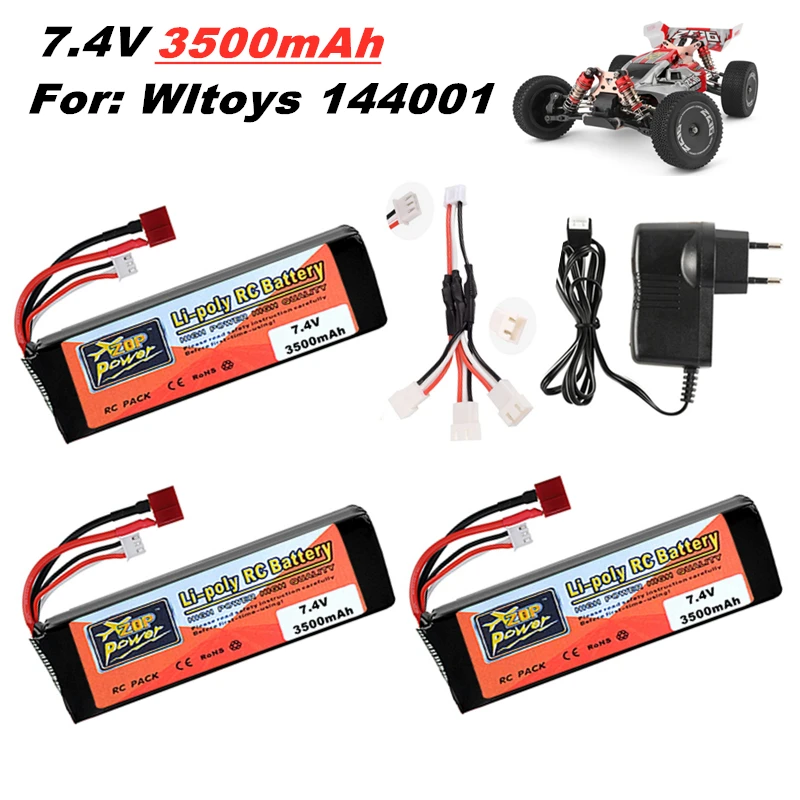 Фото Оригинальный литий-полимерный аккумулятор Wltoys 144001 2s 7,4 В 3500 мАч, Модернизированная перезаряжаемая батарея для Wltoys 1/14 144001, Радиоуправляемый автомобиль, лодка, литий-полимерный аккумулятор 1-5 шт. №1