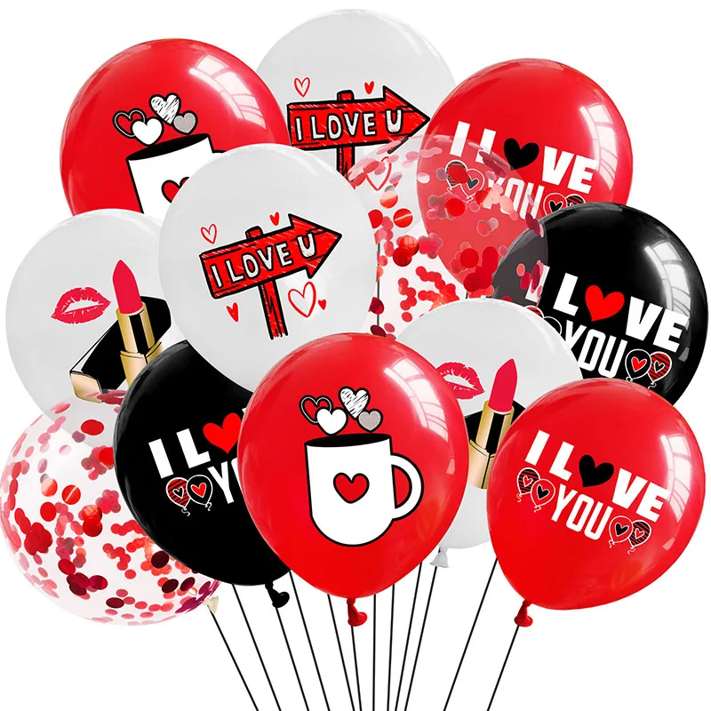 12-дюймовый красный, черный, с надписью «I Love You», воздушный шар с надписью Love Cup, латексный воздушный шар с принтом, для Дня святого Валентина, С...