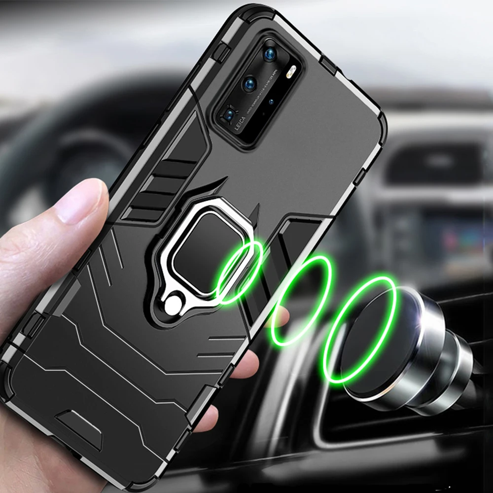 Чехол для Huawei P40 P 40 Pro, армированный чехол из поликарбоната с металлическим кольцом-держателем, чехол для телефона Huawei P40 Pro +, противоударный жесткий бампер (art.: 3a3952ae9dc) - 3a3952ae9dc