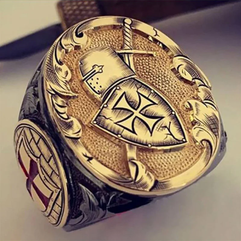 Модная Золотая Броня щит рыцарь Templar Crusade Signet Ring винтажная средневековая вывеска кольца для женщин мужчин Панк ювелирные изделия