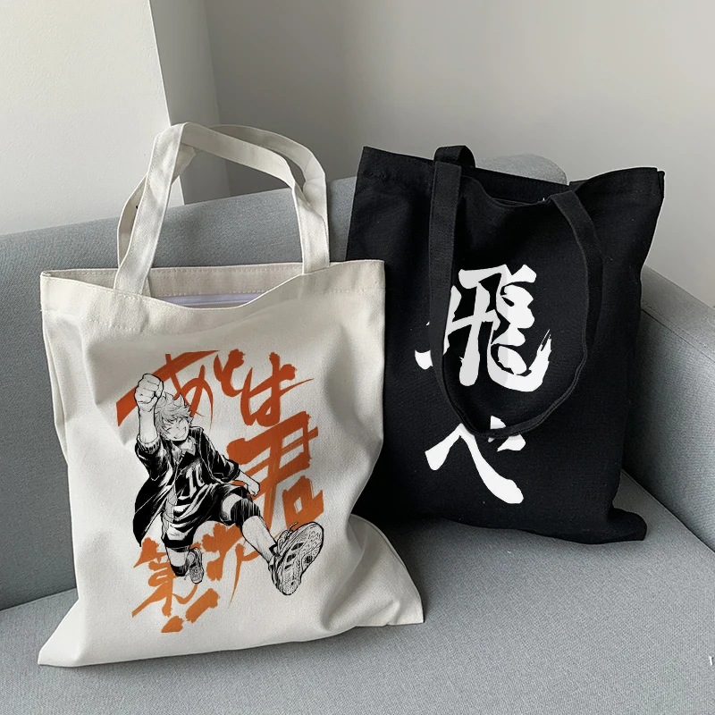 Холщовая Сумка Haikyuu с японским аниме, Повседневная винтажная сумка-шоппер в стиле панк, модная женская сумка в стиле Харадзюку, Вместительная женская сумка через плечо