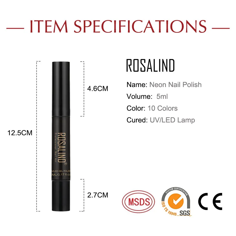 Фото ROSALIND Pure Цветной Гель-лак для ногтей Pen для телефона, полуперманентное Базовое покрытие, УФ-Гель-лак, гибридный неоновый лак для ногтей №3