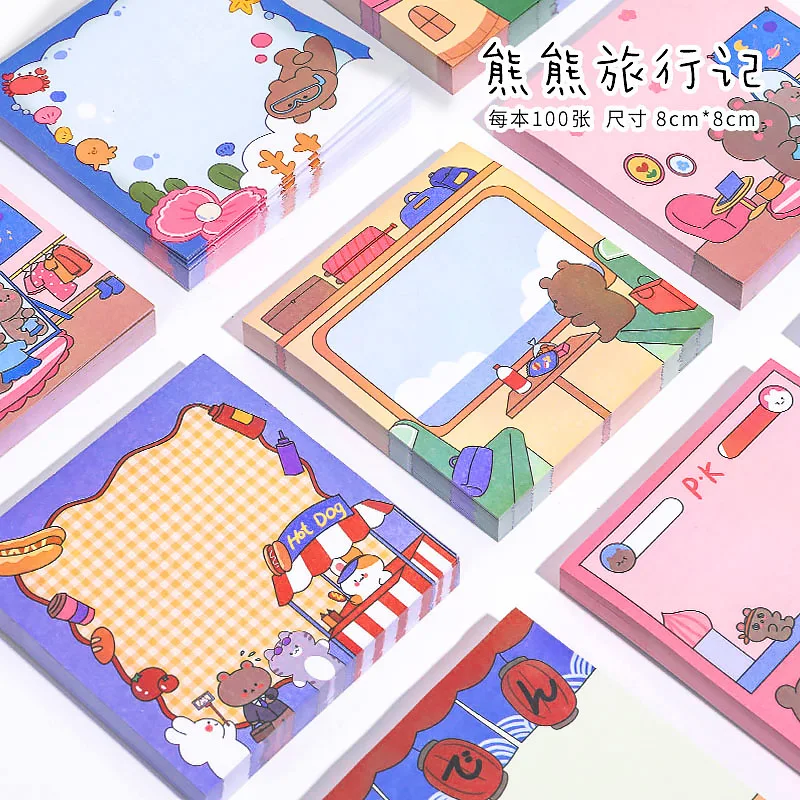 Фото Милый мультяшный медведь дорожный блокнот для записей Kawaii сообщения заметки декоративный Блокнот записная бумага Канцтовары для записей офисные принадлежности №2