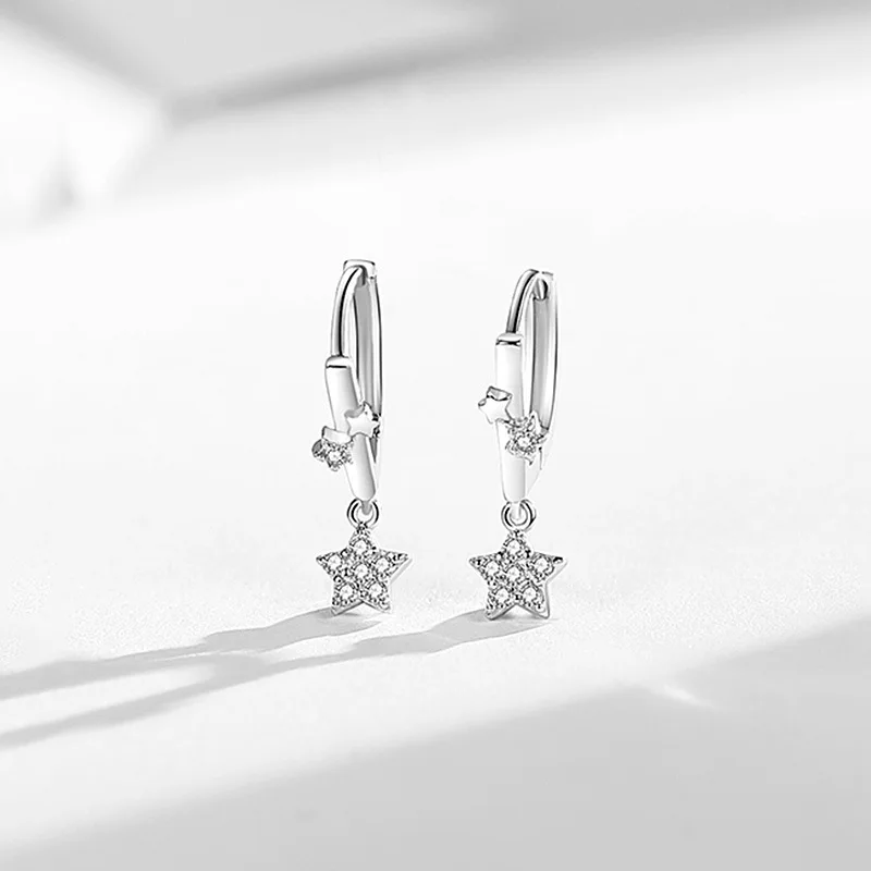 Серьги-кольца женские из серебра 925 пробы с цирконом и звездой