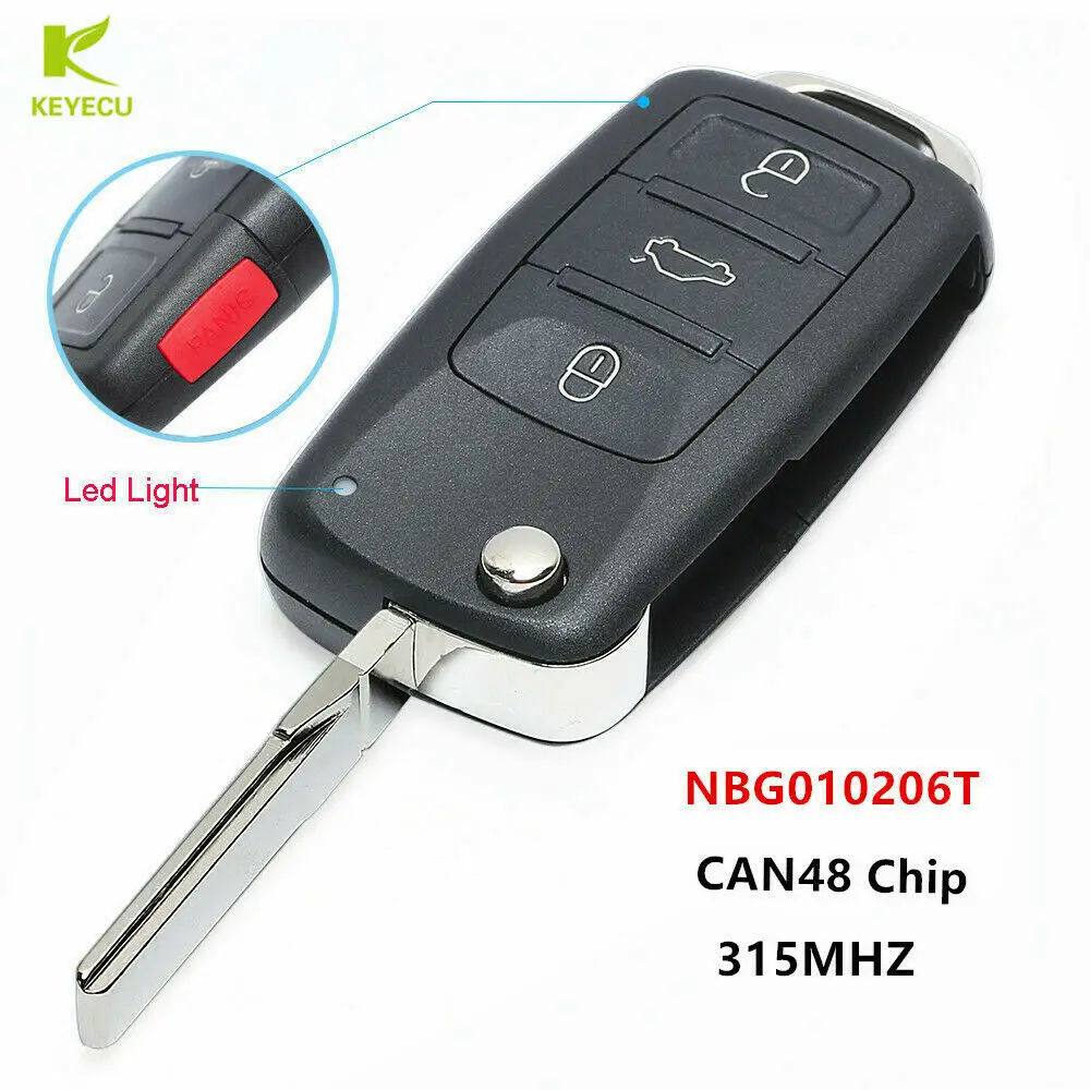 Запасной дистанционный флип-ключ KEYECU 315 МГц для Volkswagen 2011-2017 NBG010206T-Models с Prox