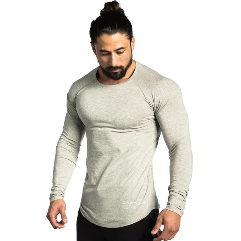 Kaus Lengan Panjang Katun Kaus Ramping Kasual Pria Kaus латибинарага Kebugaran Gym Atasan Pria Crossfit Pakaian латилари