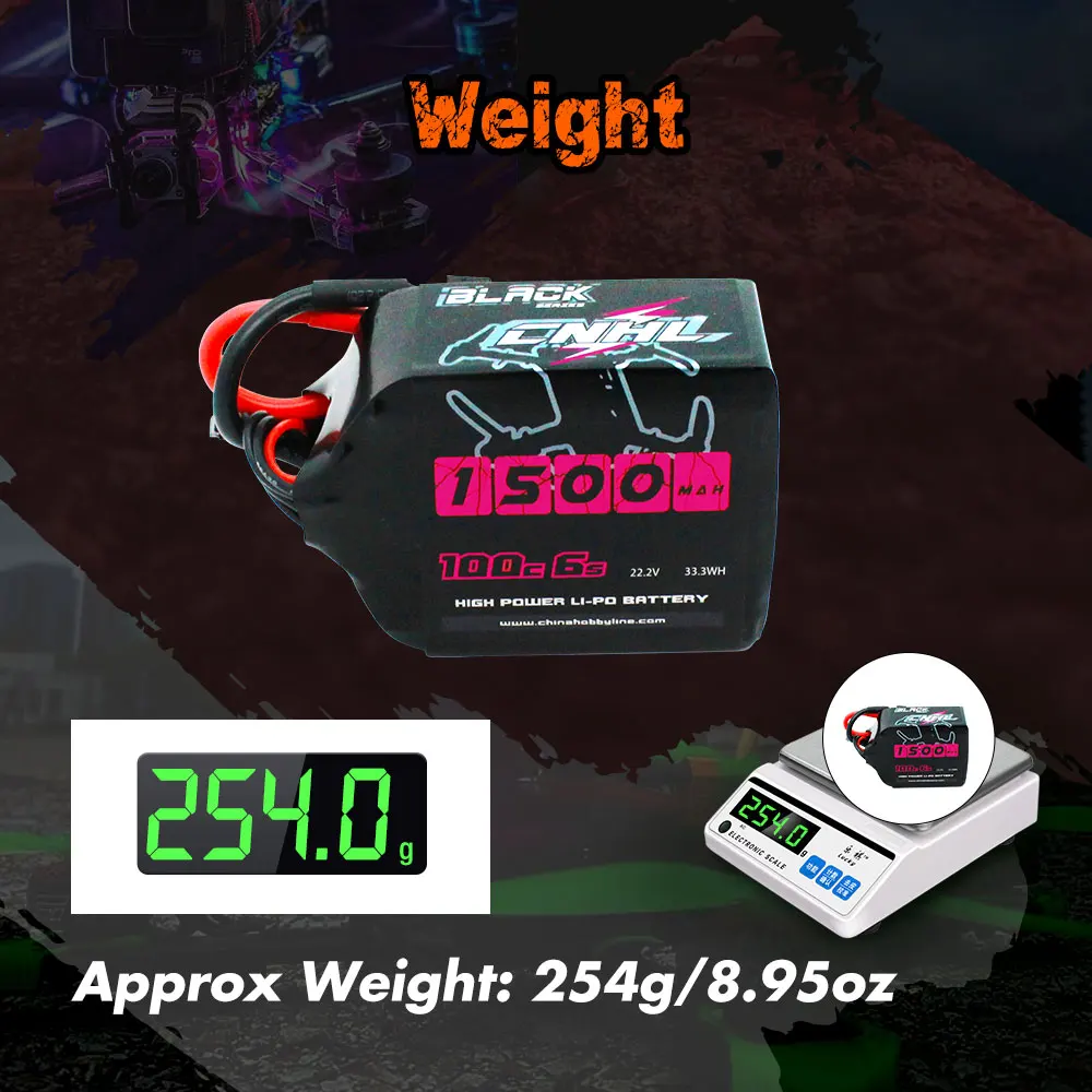 2 шт. CNHL Lipo 6S 22,2 в 1500 мАч батарея 100C черная серия с разъемом XT60 для самолета FPV квадрокоптера вертолета (art.: 3a3781f4579) - 3a3781f4579