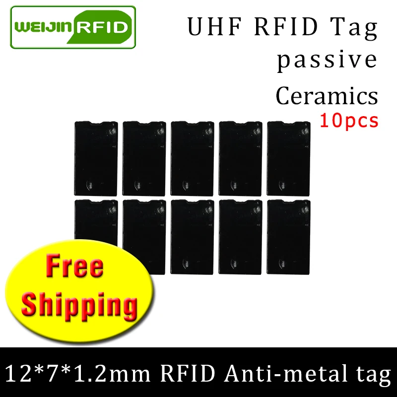 UHF RFID анти-металлическая метка 915 МГц 868 МГц Alien Higgs3 EPC 10 шт. Бесплатная доставка 12*7*1,2 мм тонкое керамическое приспособление пассивные метки RFID