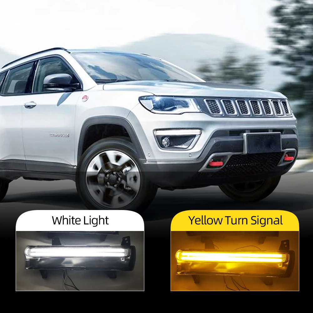 1 пара автомобильных светодиодных DRL для Jeep Compass 2017 2018 2019 2020 дневных ходовых огней с желтым указателем поворота