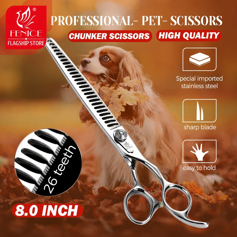 Fenice Professional 8,0-дюймовые ножницы для ухода за домашними животными, японские филировочные ножницы 440C для собак/кошек, косметолога, товары для домашних животных