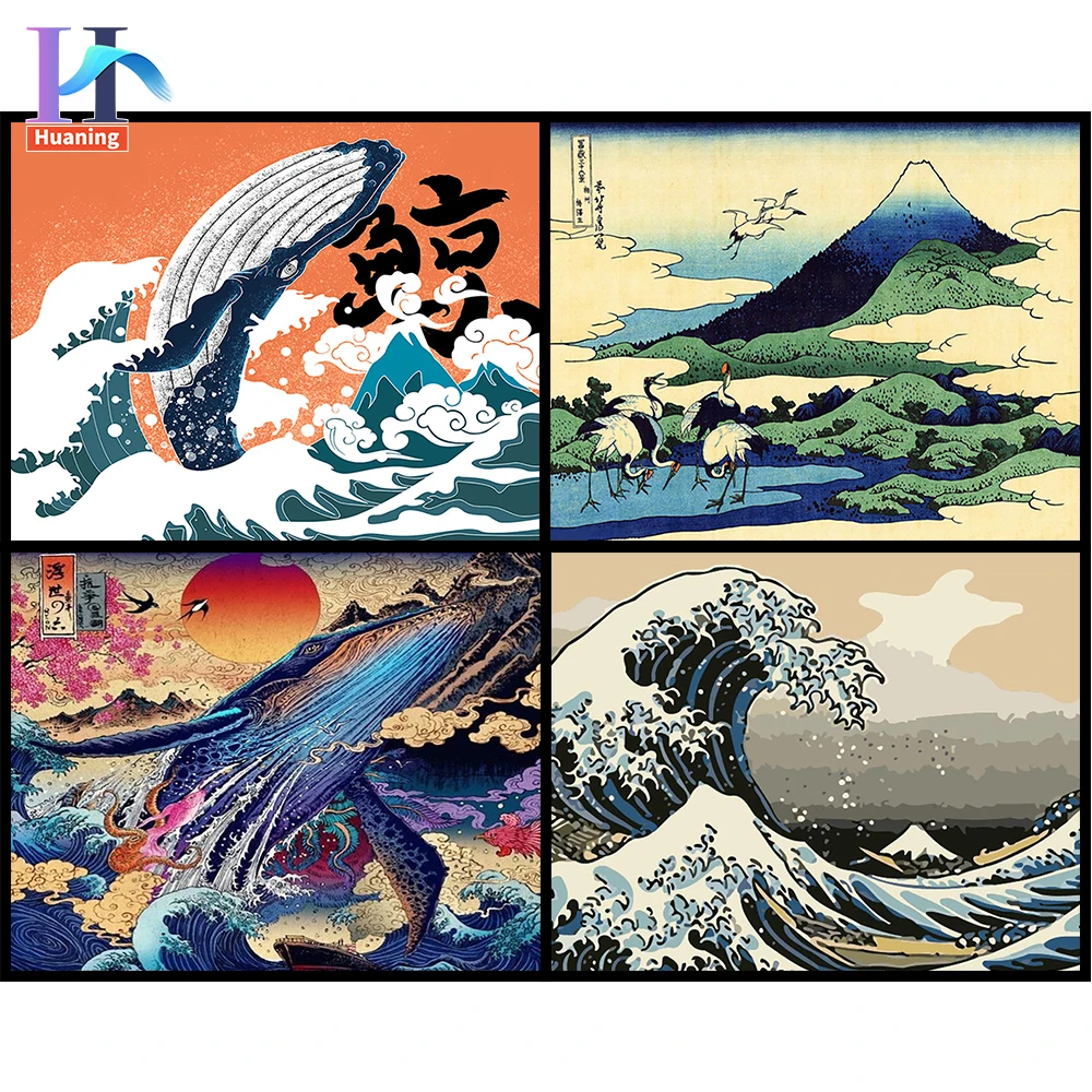 Картина по номерам, японский домашний декор Ukiyoe с цветным холщовым ландшафтом Lukisan Minyak Retro DIY для украшения без рамки