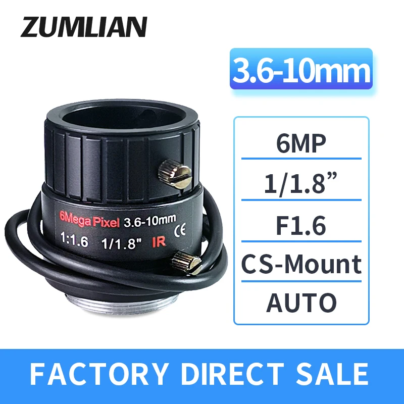 6MP CCTV 3,6-10 мм ручной варифокальный объектив DC F1.6 Авто Iris IR CS Mount 1/1.8 ''для IP-Камеры видеонаблюдения BOX мегапикселя