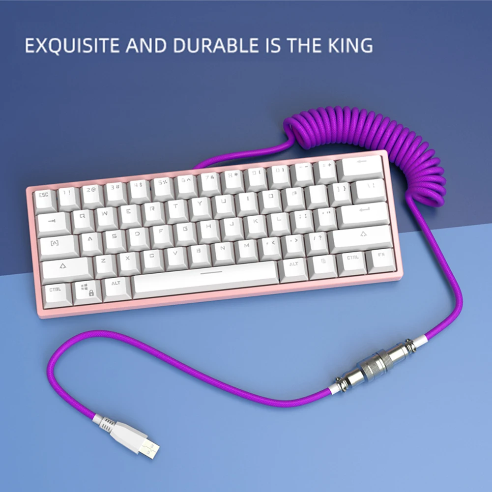 Фото Спиральный USB-кабель типа C для механической клавиатуры, соединитель авиатора, спиральный Паракорд с рукавом, кабель авиатора для механической клавиатуры №3