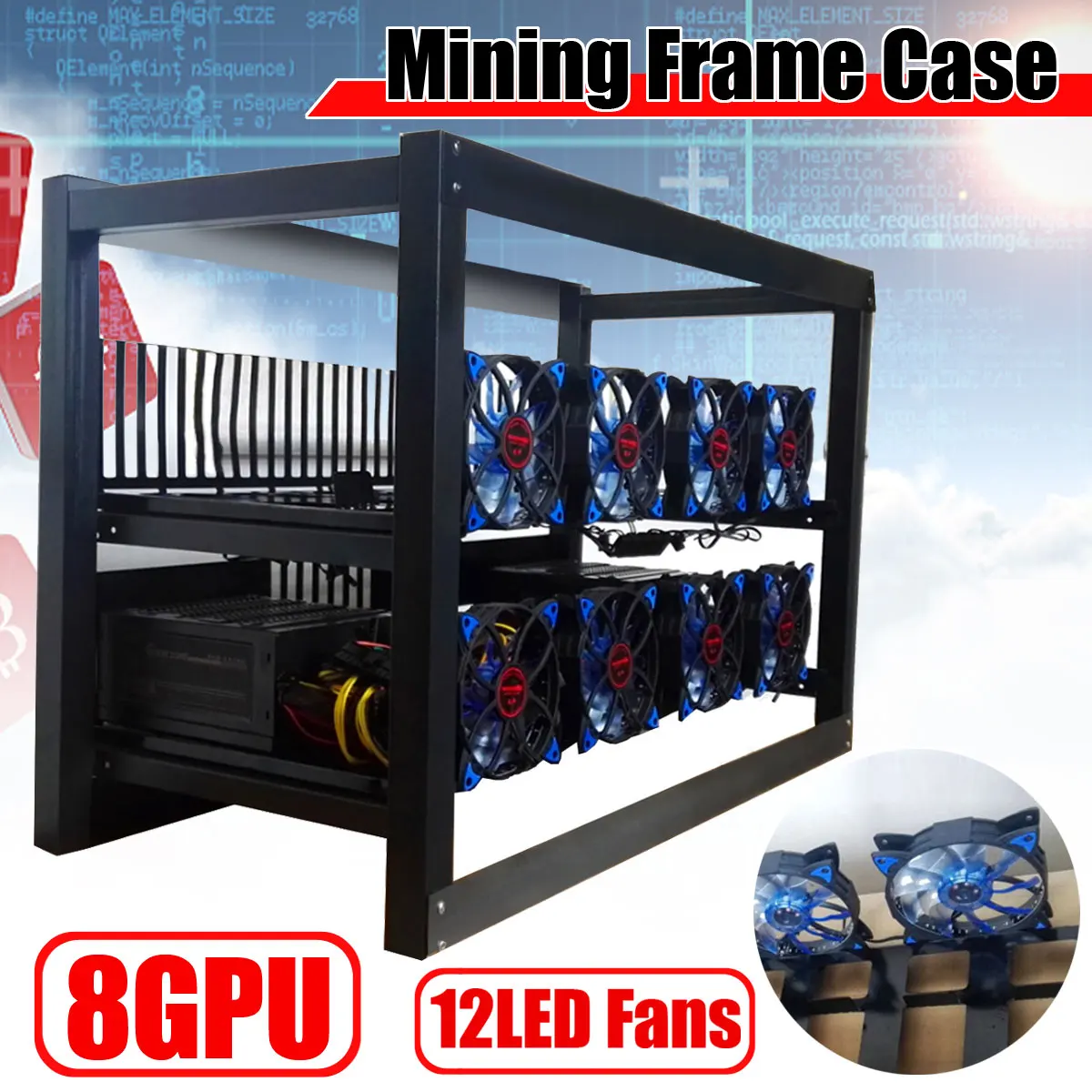 8 GPU Алюминий под открытым небом Bitcon эфириума Mining Rig рамки eth горнодобывающая промышленность стеллаж для выставки товаров чехол компьютер до...
